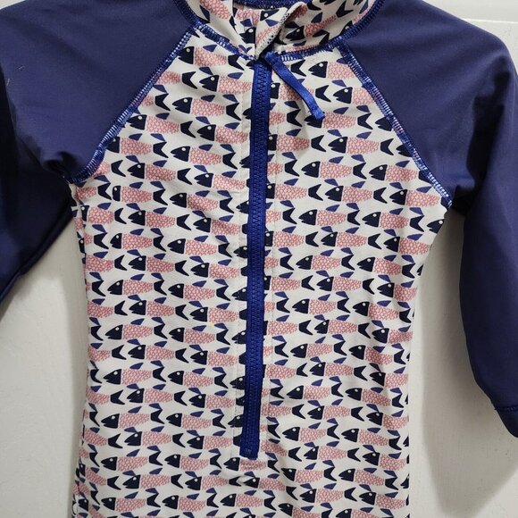 Egg By Susan Lazar Baby One Piece Zip Front LS Rashguard Red White Blue Fish 12M - Picture 3 of 13